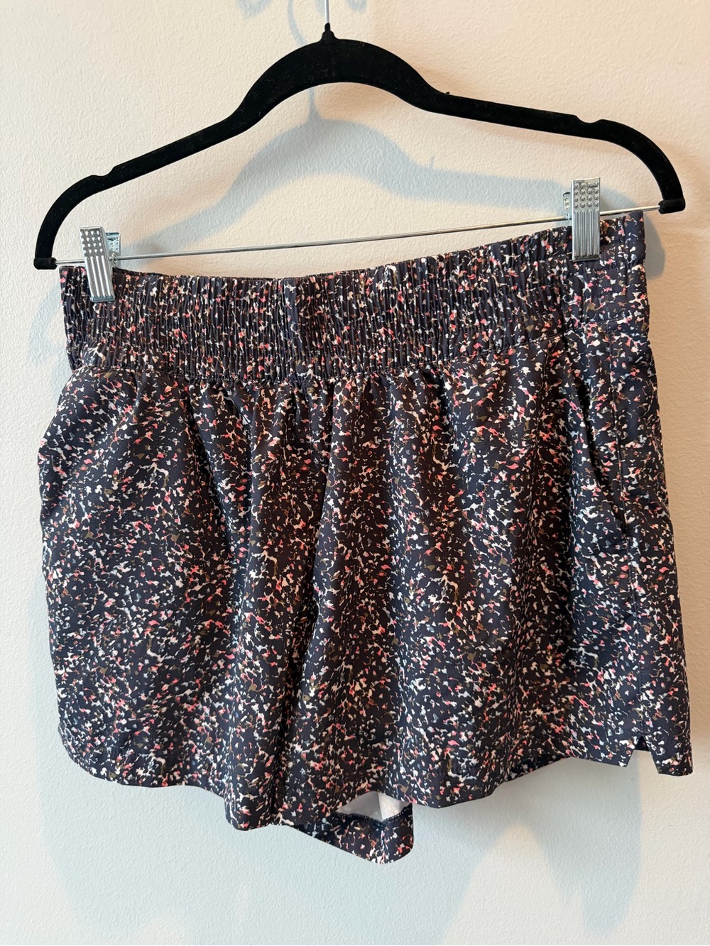 Athleta Black Floral Speckle Skort with Pink and White Accents